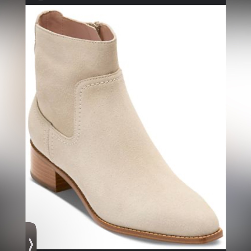NEW Cole Haan Naia Suede cream‎ Boots block heel Ankle Booties 6